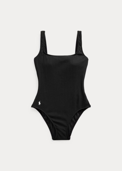 One-Piece Polo Ralph Lauren Mujer Negros - Ribbed Scoopback - KEAFJ0735